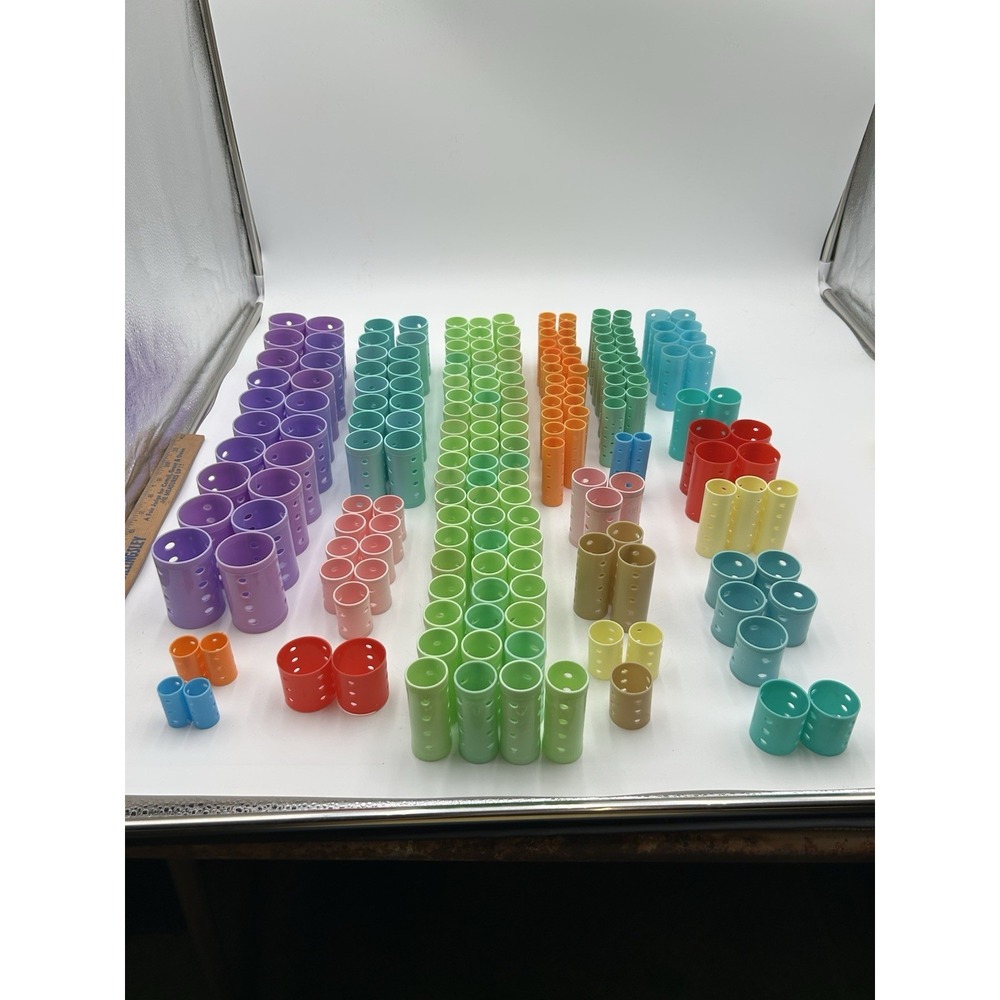 Vintage MCM Plastic Hair Rollers Retro USA Housewife 60-70's Pink Green Yellow